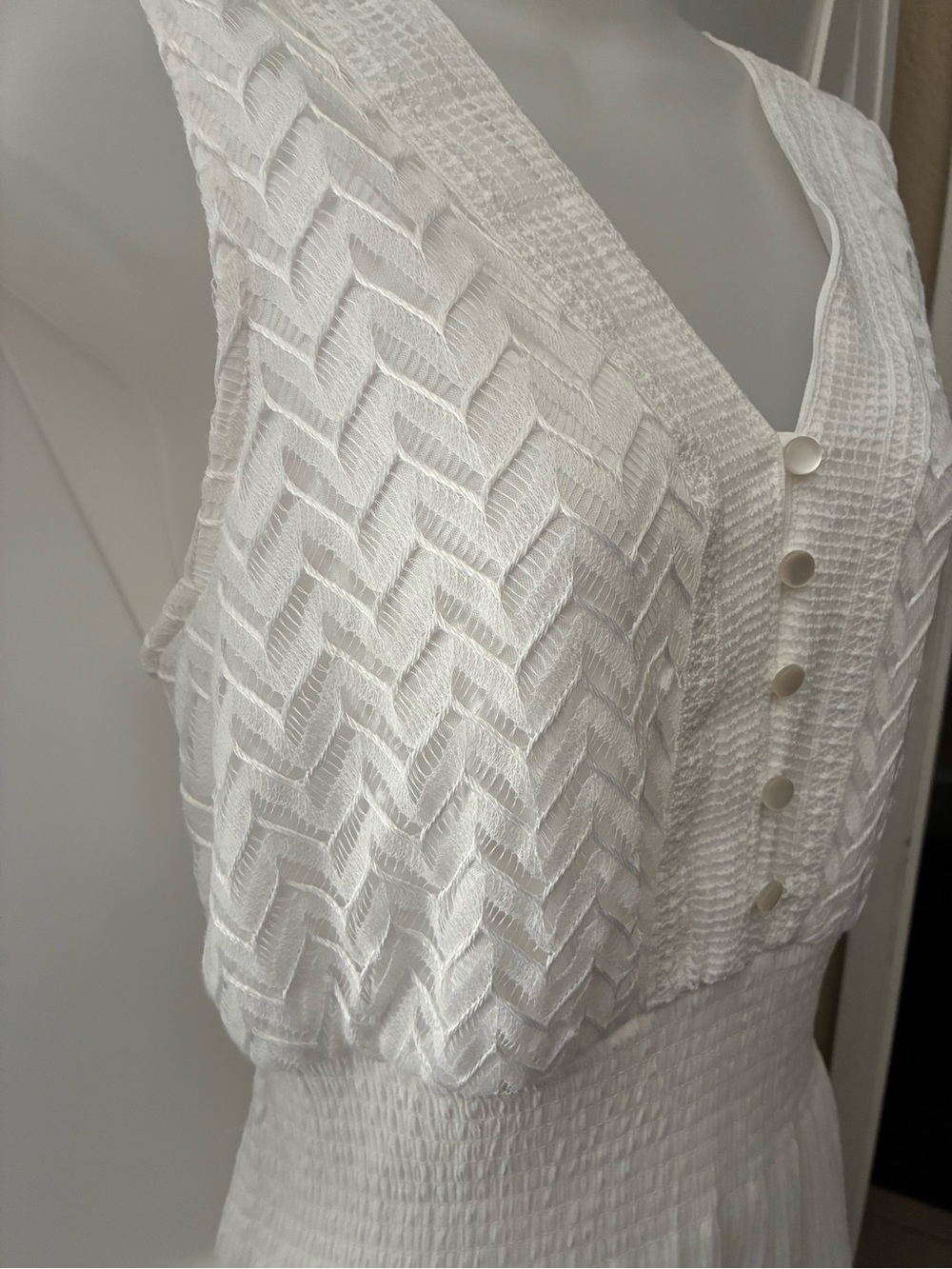 J. Gee White Boho Crochet Bodice Tiered Maxi Dress fits like L - Picture 5 of 9